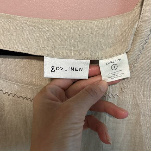 Go Linen Natural Shirt Size 2 Organic European Womens Blouse Top M Embroidered - Picture 2 of 5